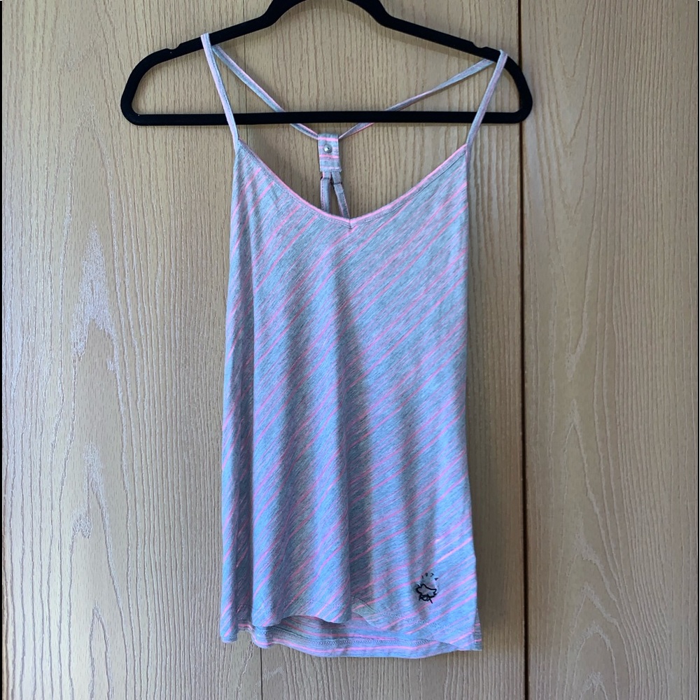 Fox pink and gray striped top NWOT
